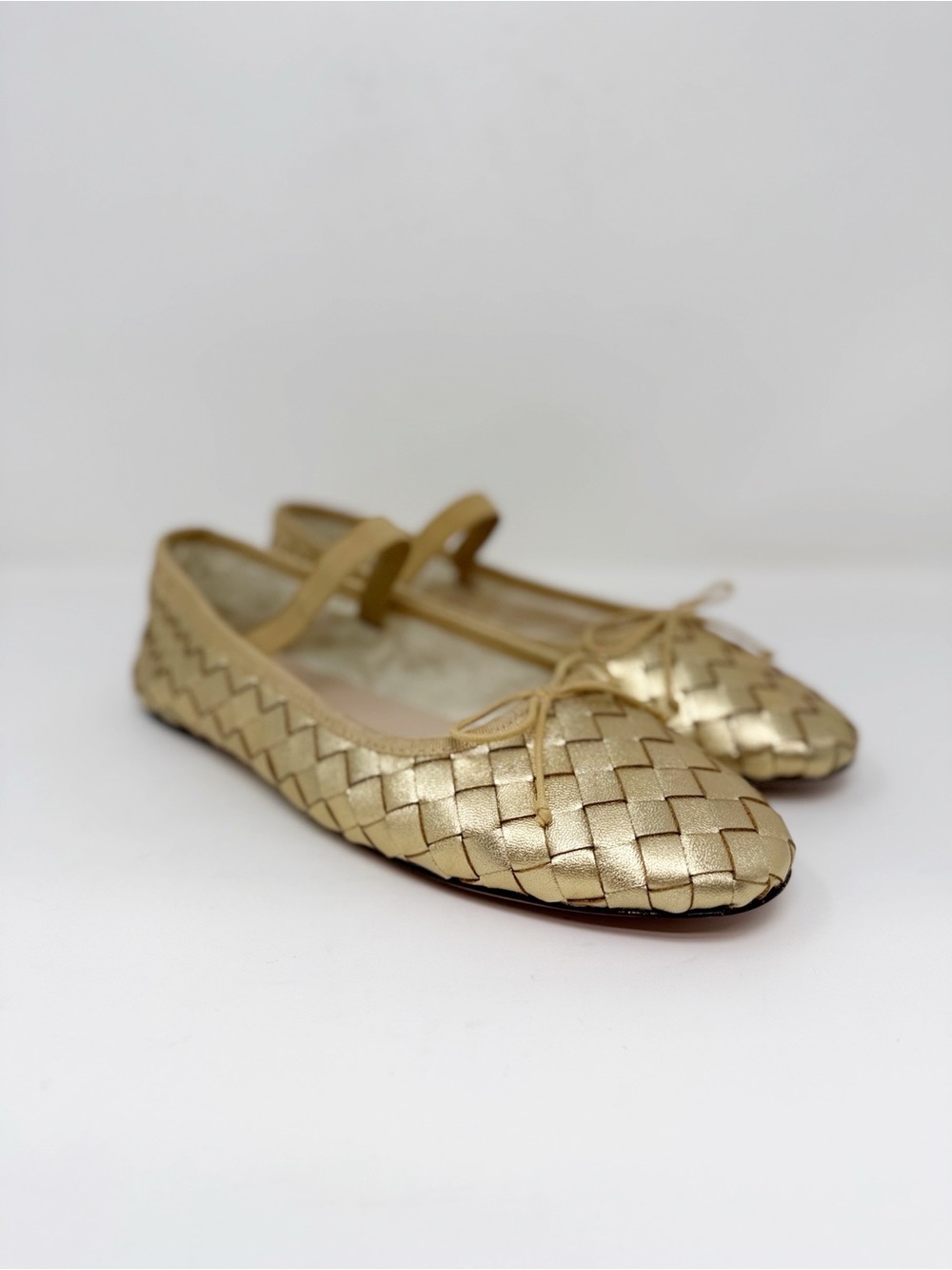 New Loeffler Randall Leonie Gold Woven Ballet Flat Sz 7 - Picture 3 of 13